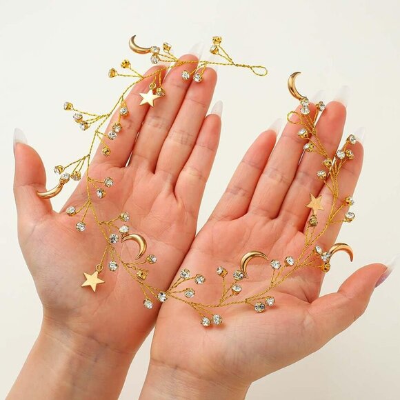 Star Rhinestone Hair Vine Bridal Headband Crystal Moon Wedding Hair Accessory - Picture 2 of 8